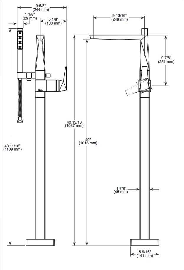 Delta T4743-KS-PR-FL Floor Mount Tub Filler Trim