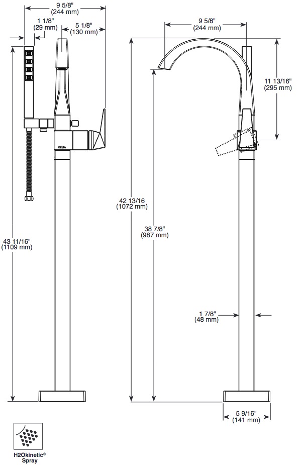 Delta T4746-KS-PR-FL Floor Mount Tub Filler Trim
