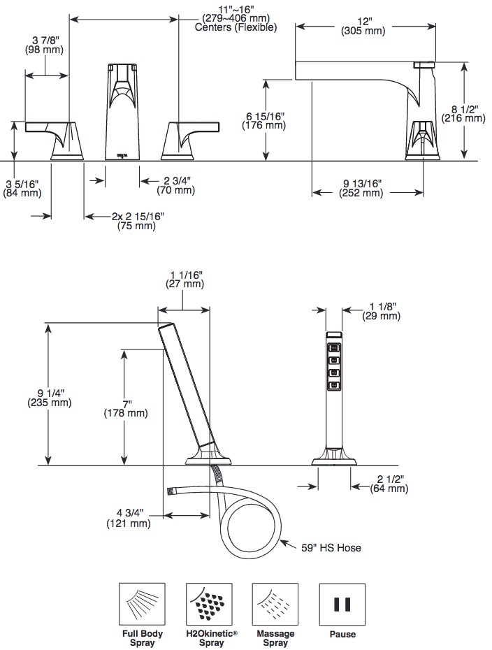 Delta T4774-CZ Zura 4-Hole Roman Tub With Handshower Trim 