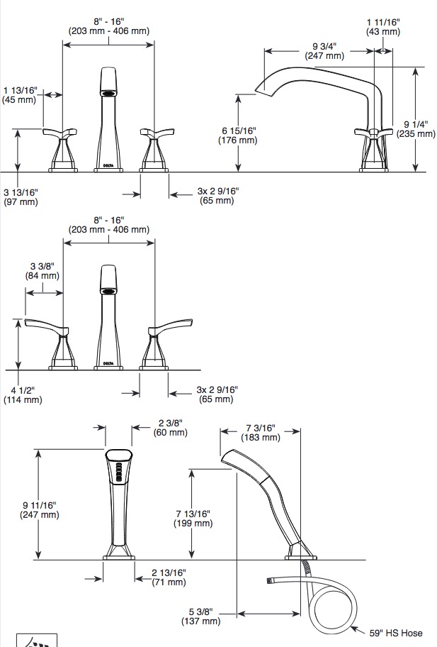 Delta T4776-BL Stryke Four Hole Roman Tub Trim Shower 2L 