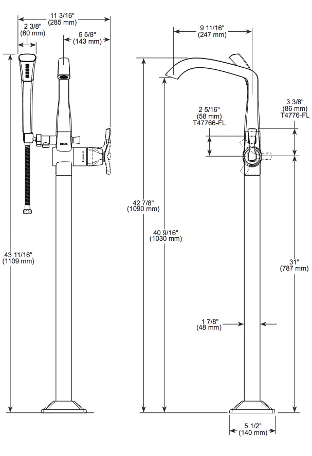 Delta T4776-SS-PR-FL Freestanding Tub Filler Trimhs 1L