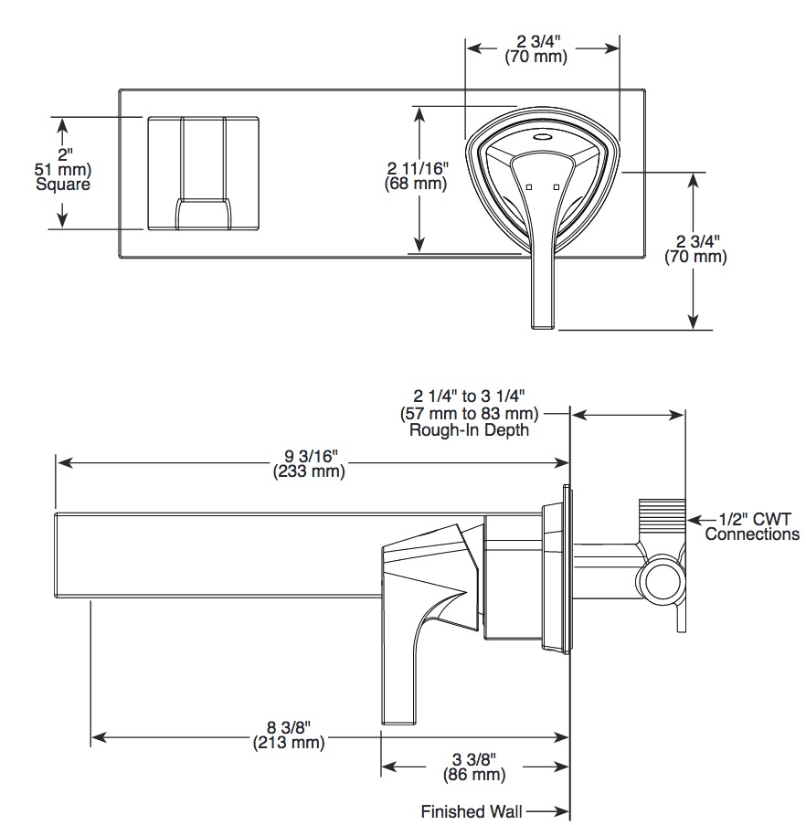 Delta T574LF-CZWL Zura Single Handle Wall Mount Lavatory Faucet 8" Minimum 