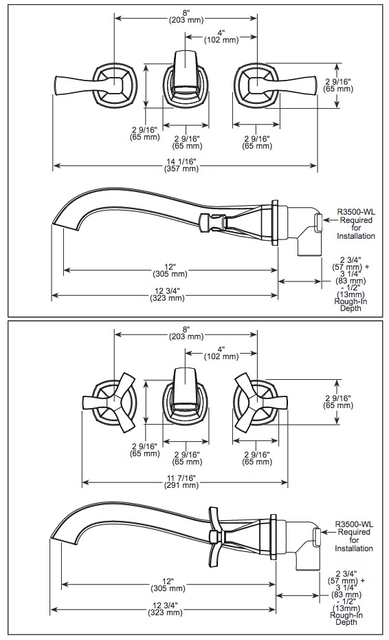 Delta T5776-CZWL Stryke Wall Mounted Tub Filler Rim 2L 