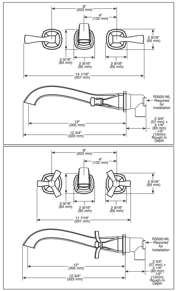 Delta T57766-BLWL Stryke Wall Mounted Tub Filler Rim 2O 