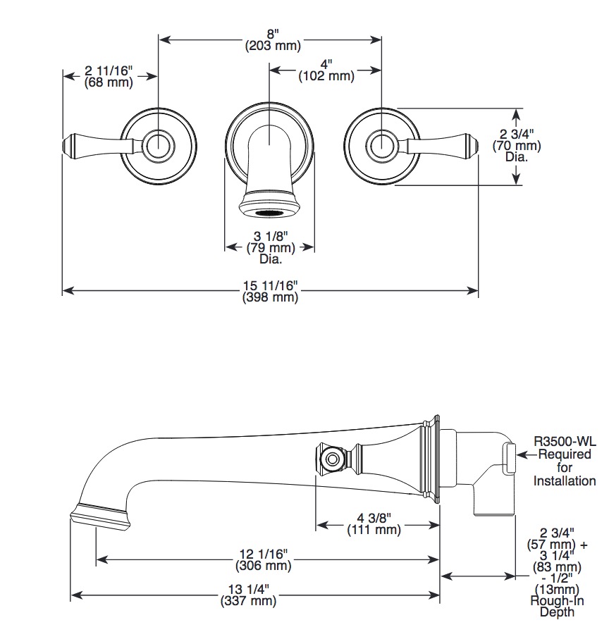 Delta T5797-SSWL Cassidy Wall Mounted Tub Filler Rim 2L 