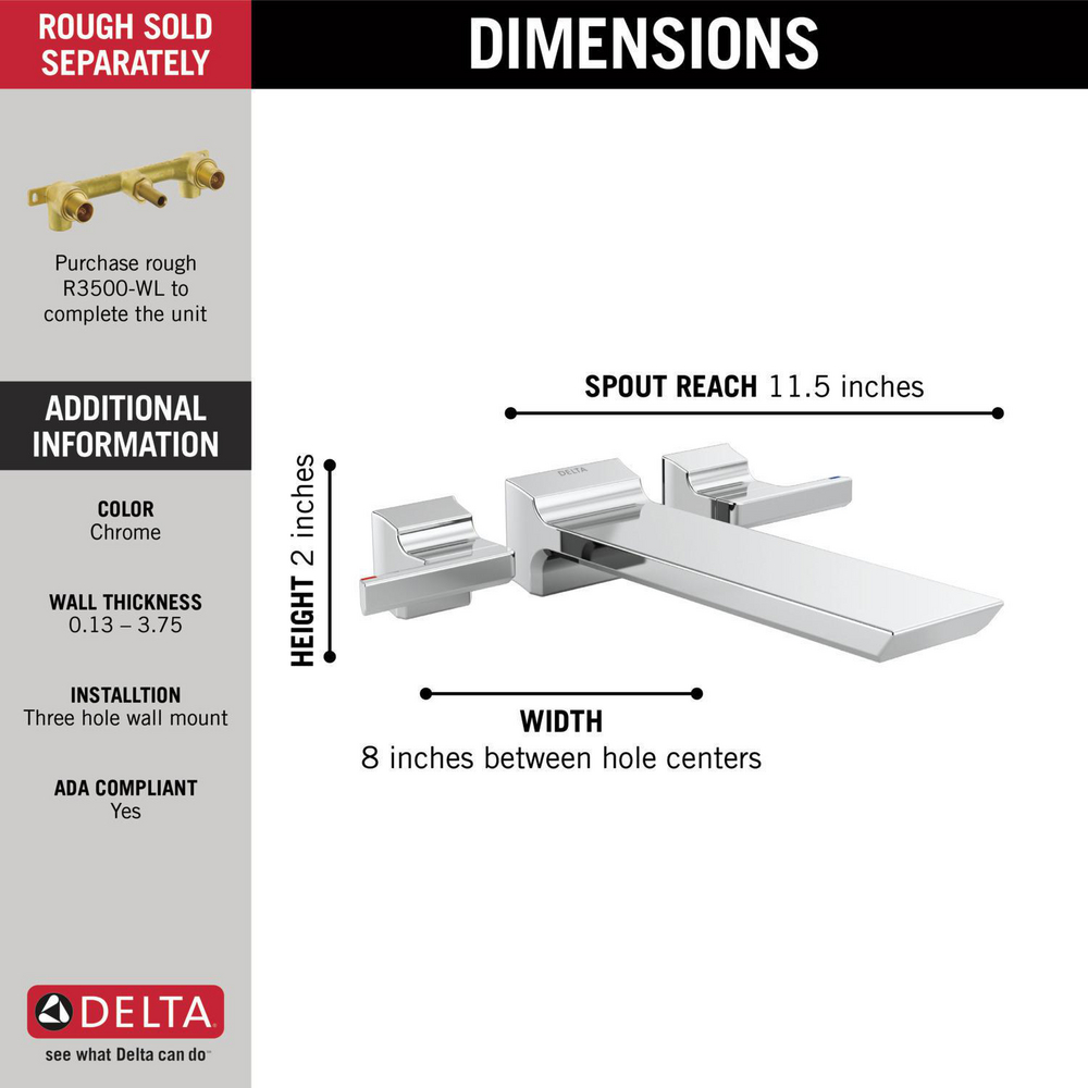 Delta T5799-PR-WL Two Handle Wall Mounted Tub Filler