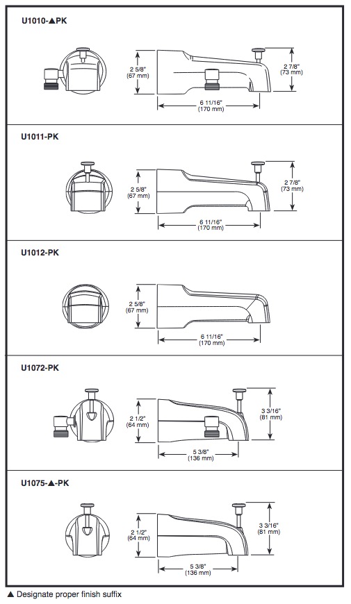 Delta U1072-PK 5 1/4" Add-A-Shower Diverter Tub Spout 1/2 Or 3/4" Conn 