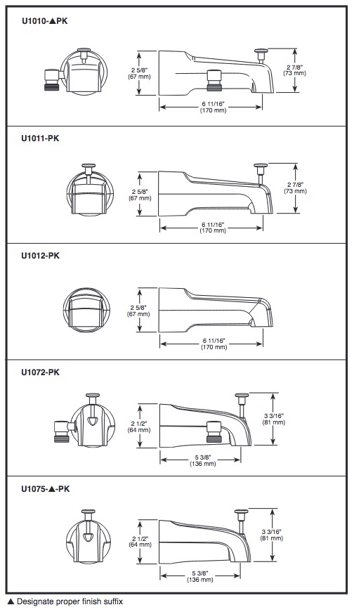 Delta U1075-PK Diverter Tub Spout 