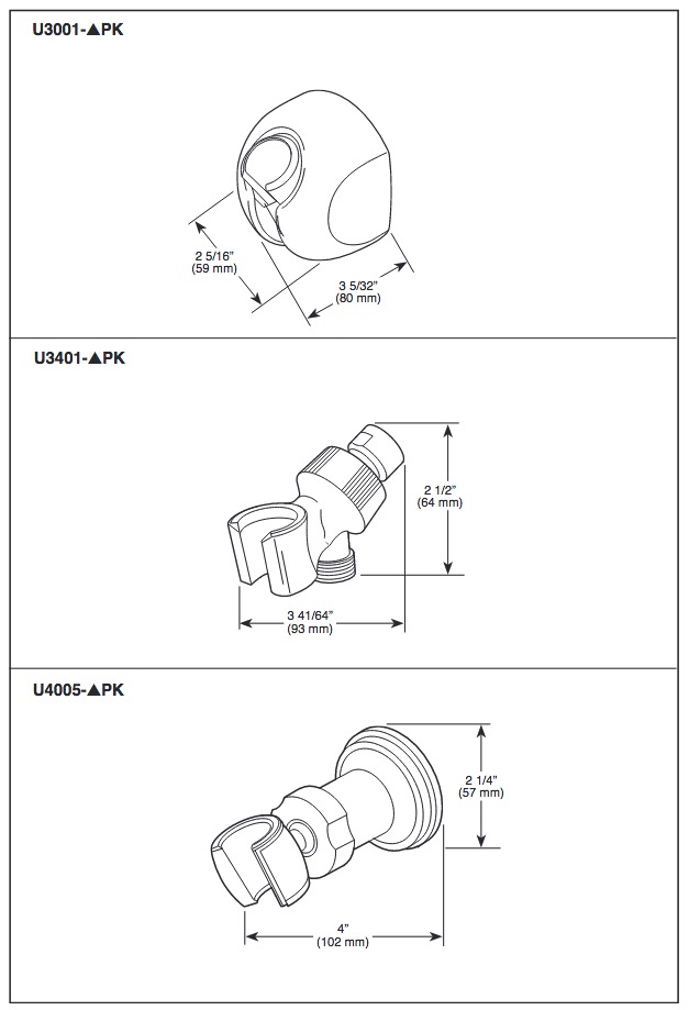 Delta U3401-SS-PK Shr Arm Mount 