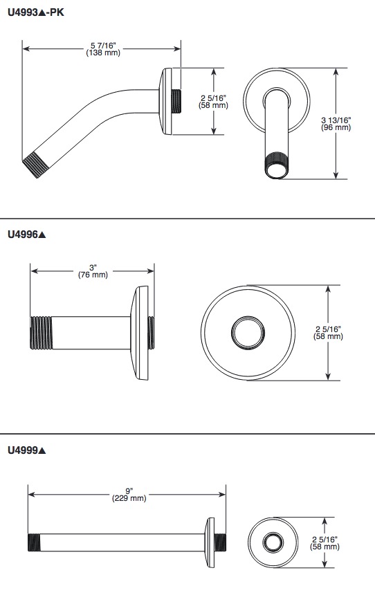 Delta U4993-PK Shr Arm 1/2 Inch Conn With Stamped Metal Flange 