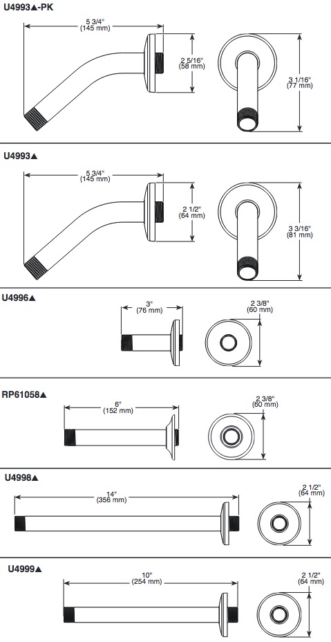 Delta U4998-CZ Shower Arm & Flange 14" Ceiling Mount Champagne Bronze