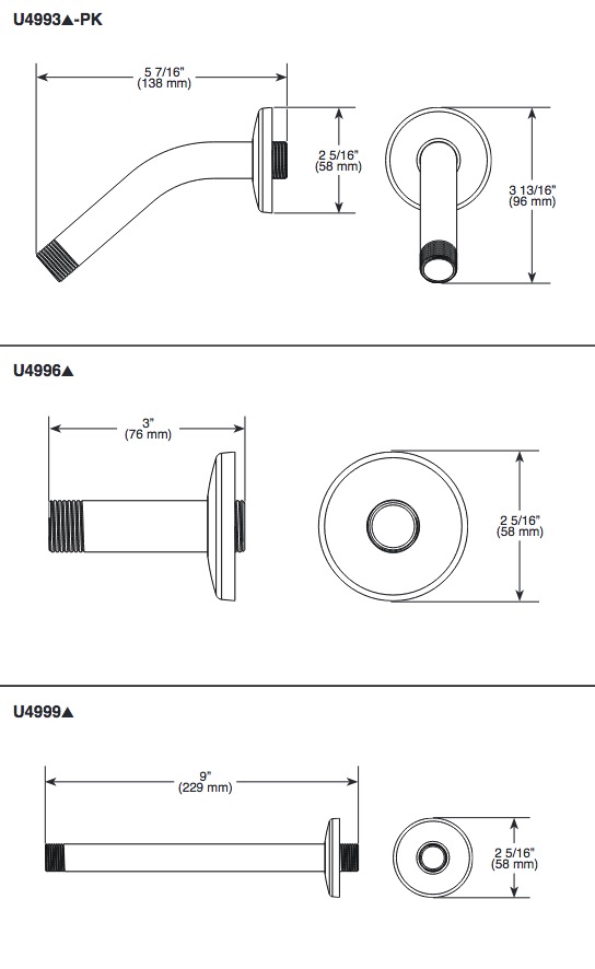 Delta U4999-SS 9 Inch Shower Arm Overhead Mount With Flange 