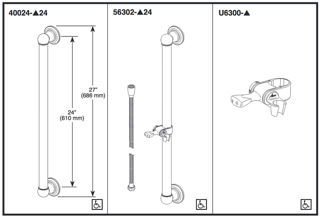 Delta U6300-WH Replacement Mount For Ada Bar 