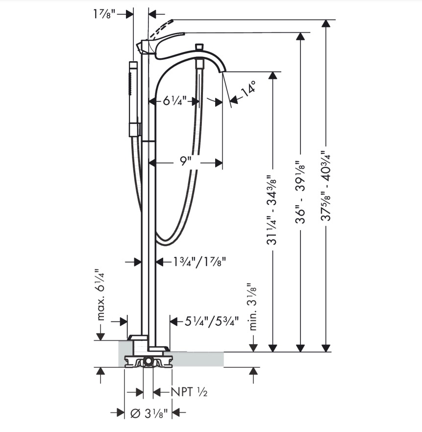 Hansgrohe 04818830 Freestanding Tub Filler Trim With 1.75 Gpm Handshower