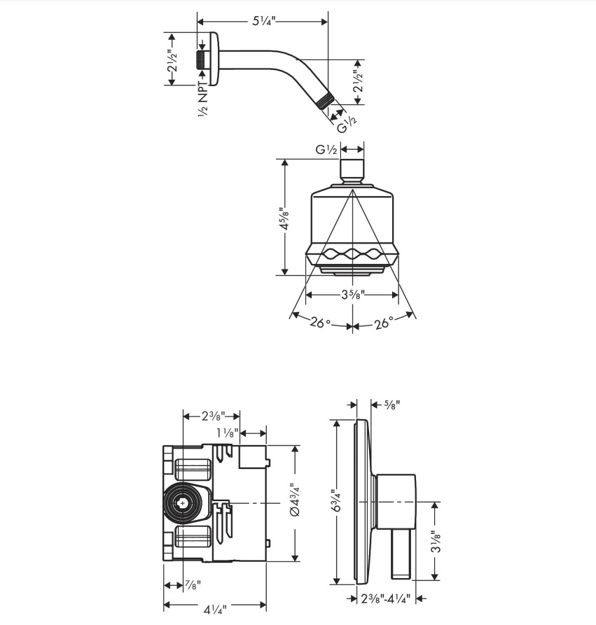 Hansgrohe 04907000 Pressure Balance Shower Set With Rough 2.5 Gpm
