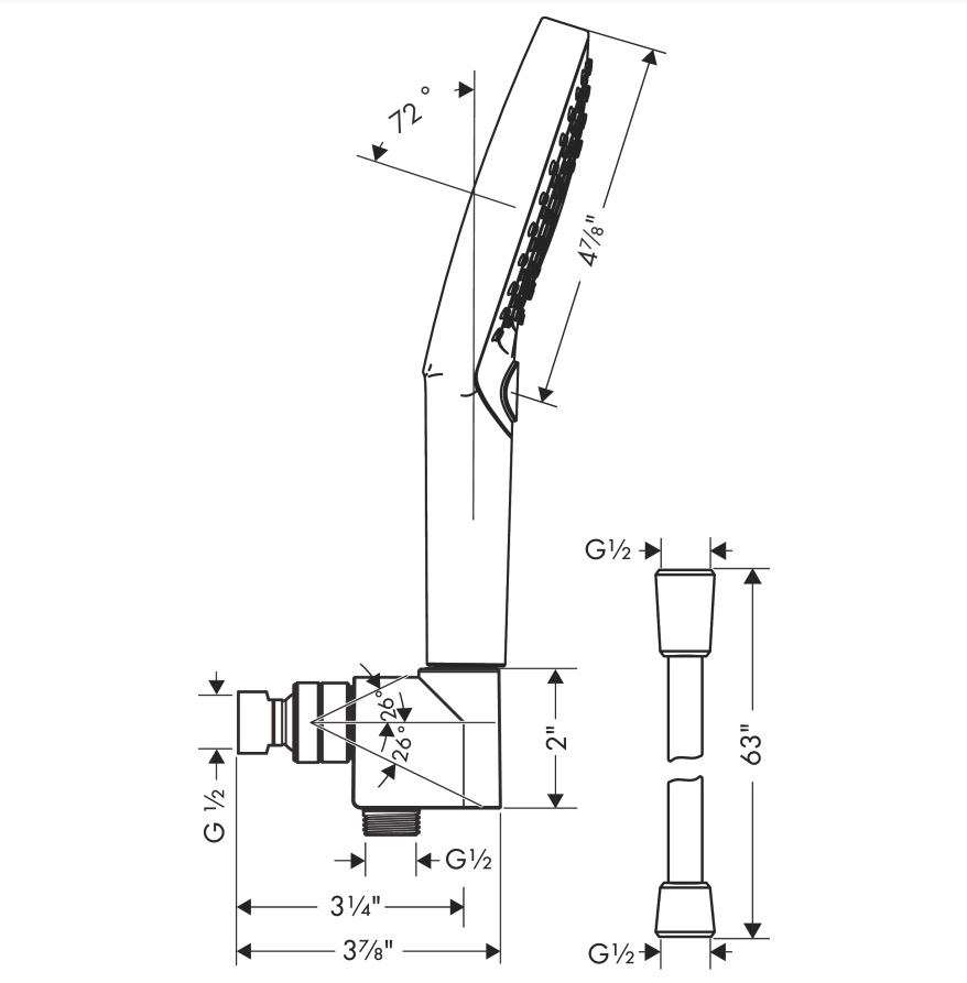 Hansgrohe 04913820 Handshower Set 120 3-Jet Powderrain 2.5 Gpm