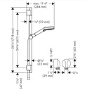 Hansgrohe 04971820 Wallbar Set 100 Vario-Jet 24" 1.5 Gpm