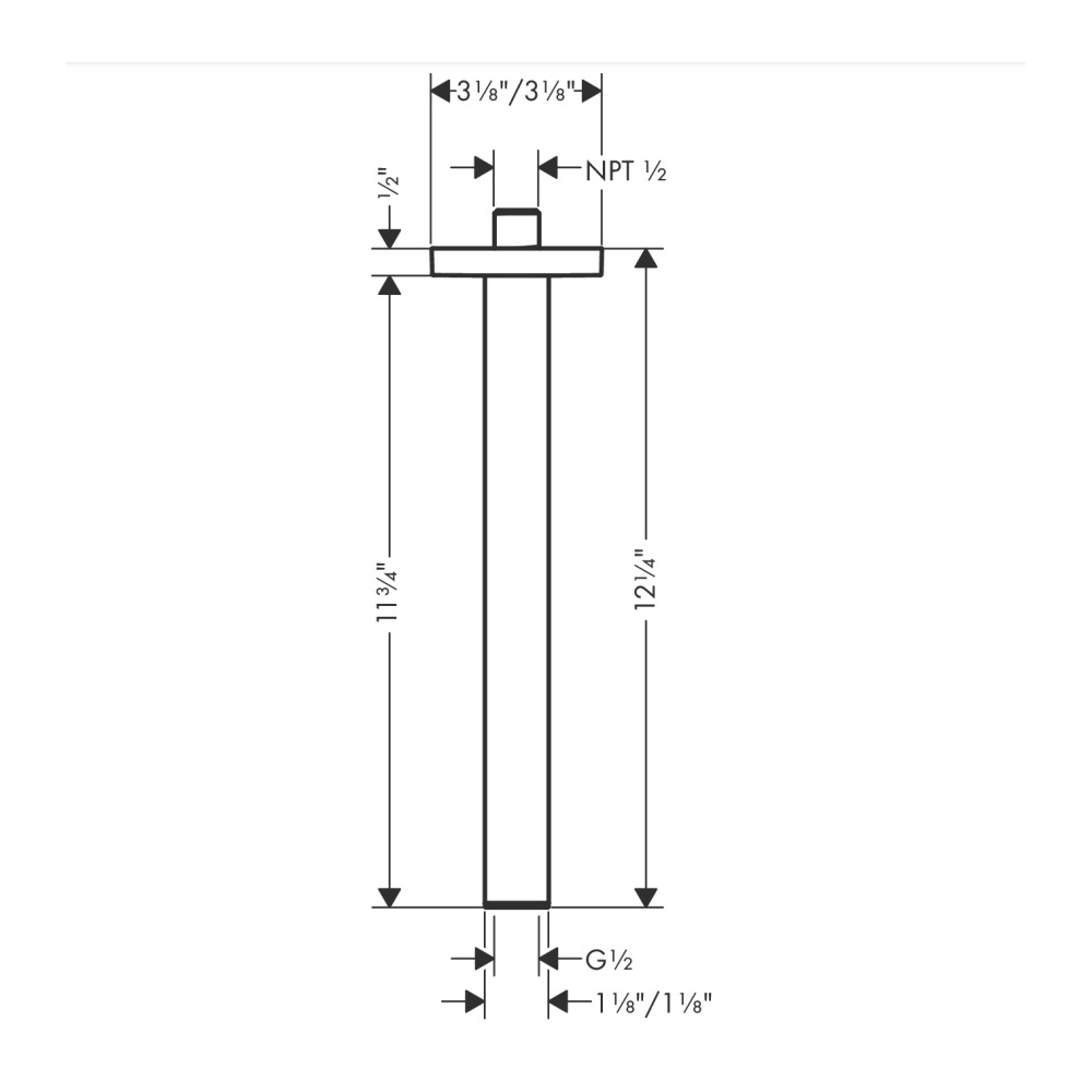 Hansgrohe 24339671 Extension Pipe For Ceiling Mount E 12"