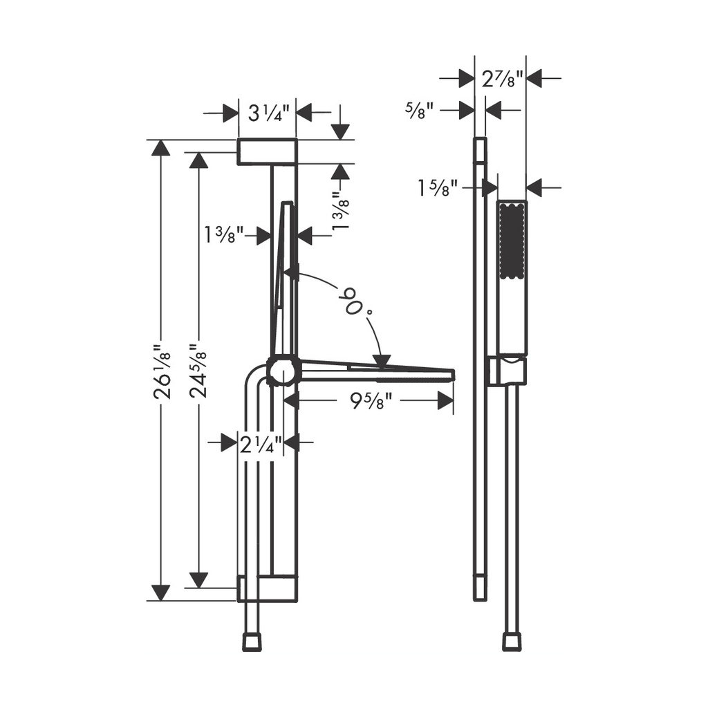Hansgrohe 24370671 Wallbar Set 100 1-Jet 24" 2.5 Gpm