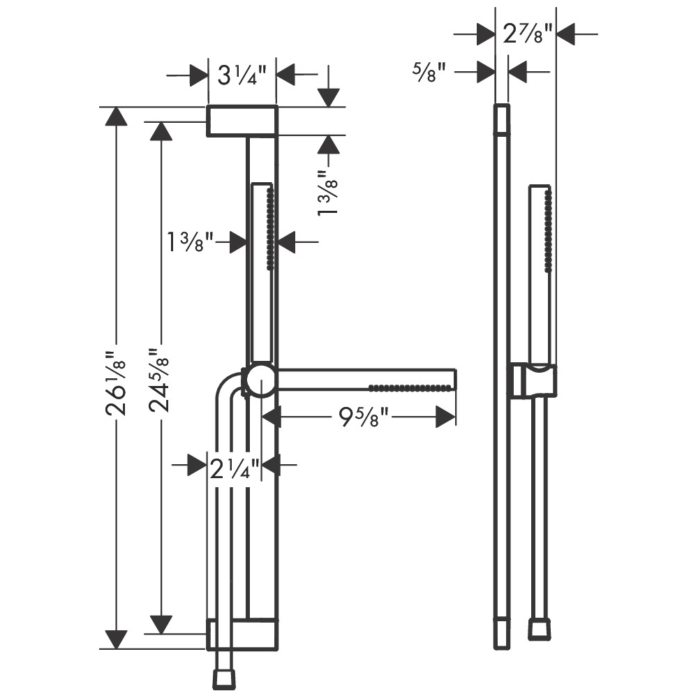 Hansgrohe 24372671 Wallbar Set 100 1-Jet 24" 2.5 Gpm