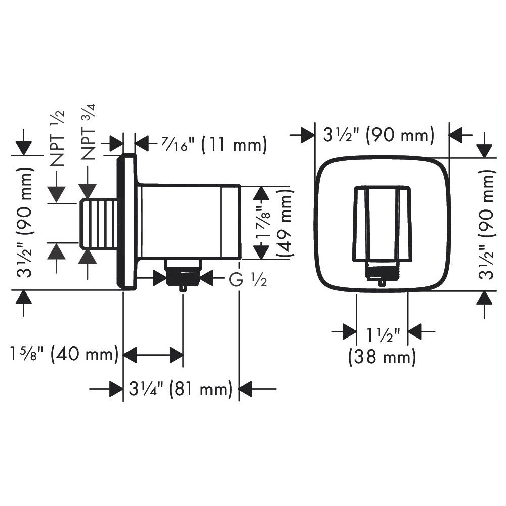 Hansgrohe 26887001 Wall Outlet With Handshower Holder