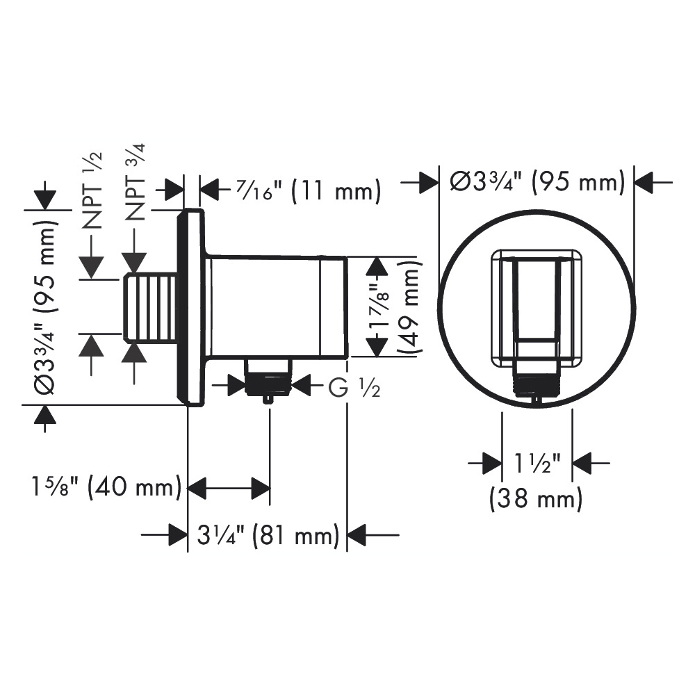 Hansgrohe 26888341 Wall Outlet With Handshower Holder Brushed Black Chrome