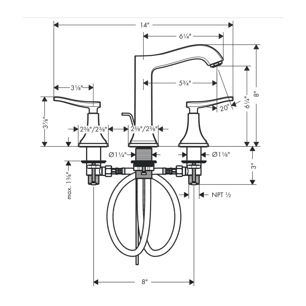 Hansgrohe 31331671 Widespread Faucet 160 With Lever Handles And Pop-Up Drain 1