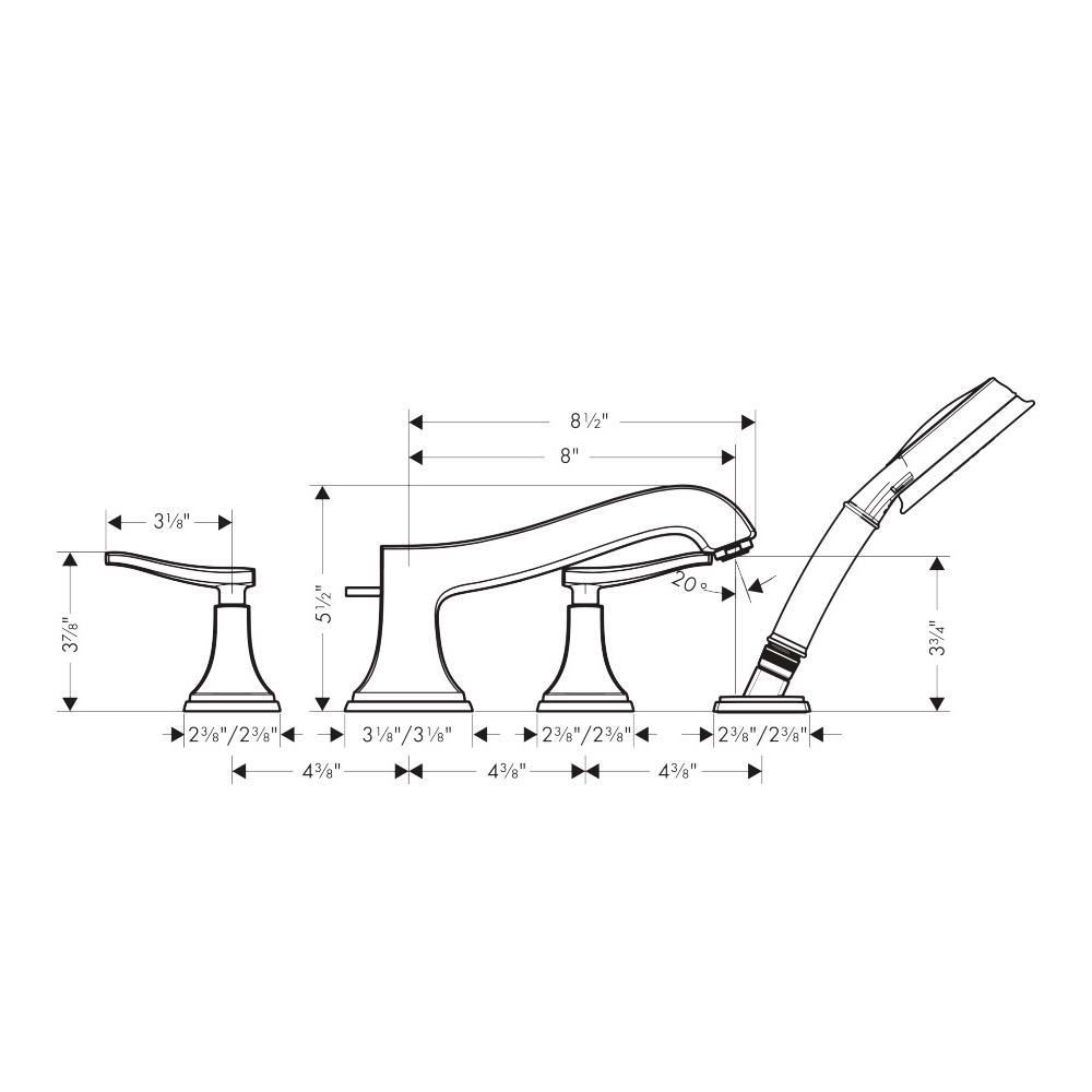 Hansgrohe 31441671 4-Hole Roman Tub Set Trim With Lever Handles And 1.8 Gpm Han