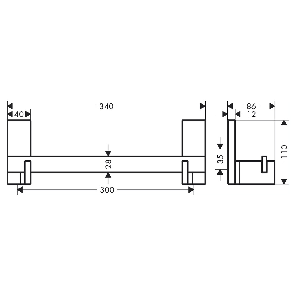 Hansgrohe 42613670 Rectangular Towel Bar 12"