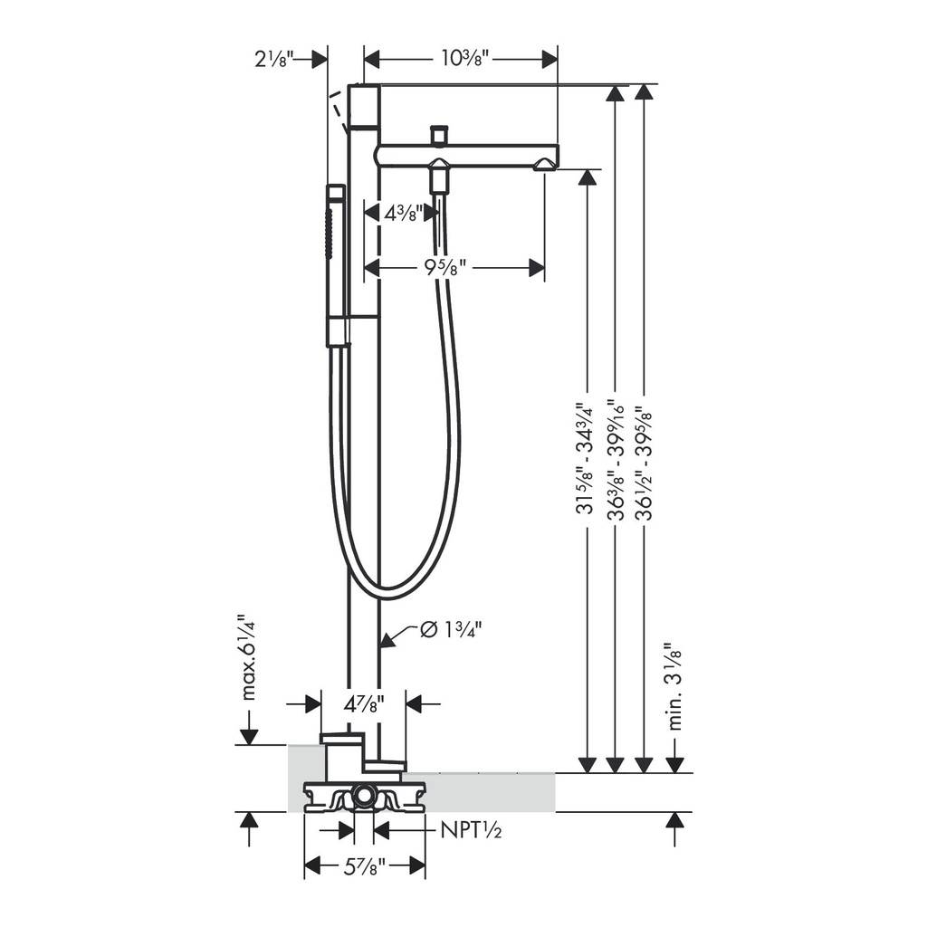 Hansgrohe 45416821 Freestanding Tub Filler Trim With Zero Handle And 1.75 Gpm H