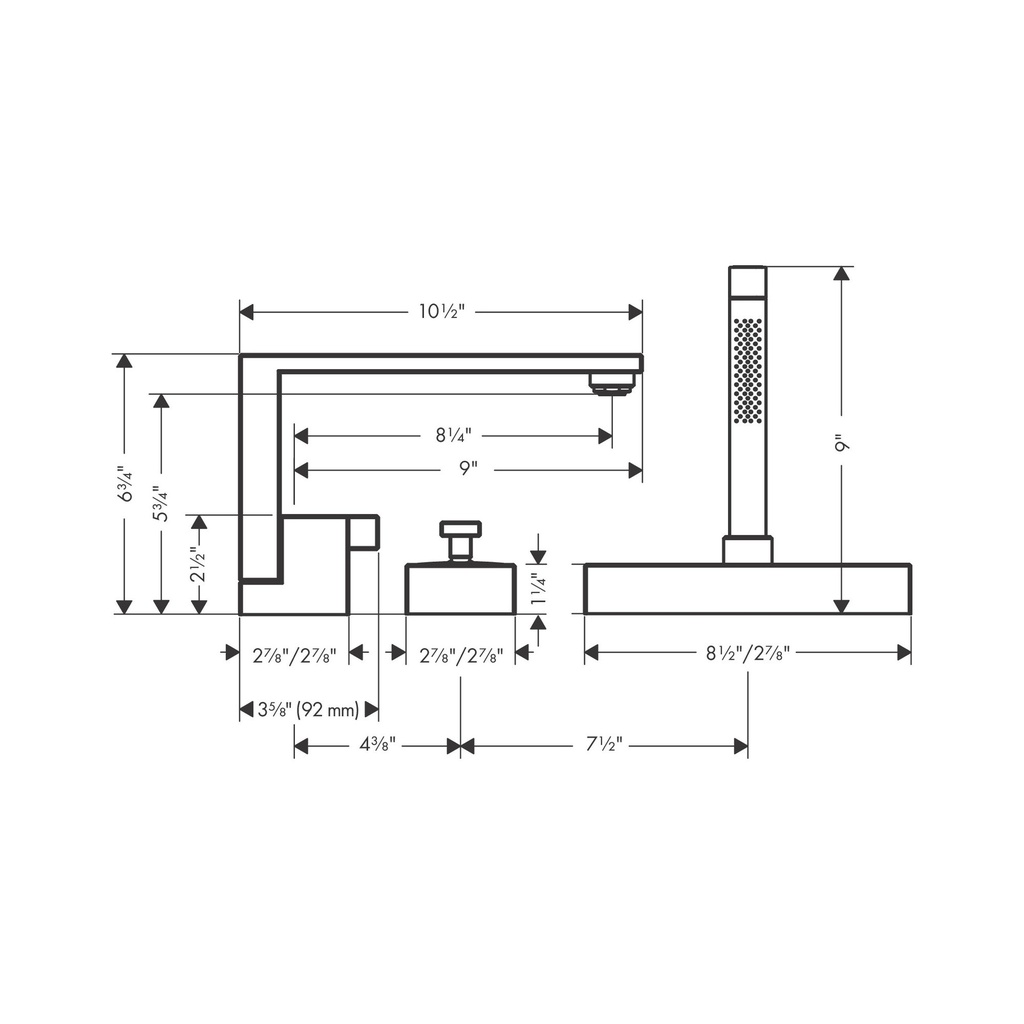 Hansgrohe 46431991 3-Hole Roman Tub Set Trim With 1.75 Gpm Handshower Diamond