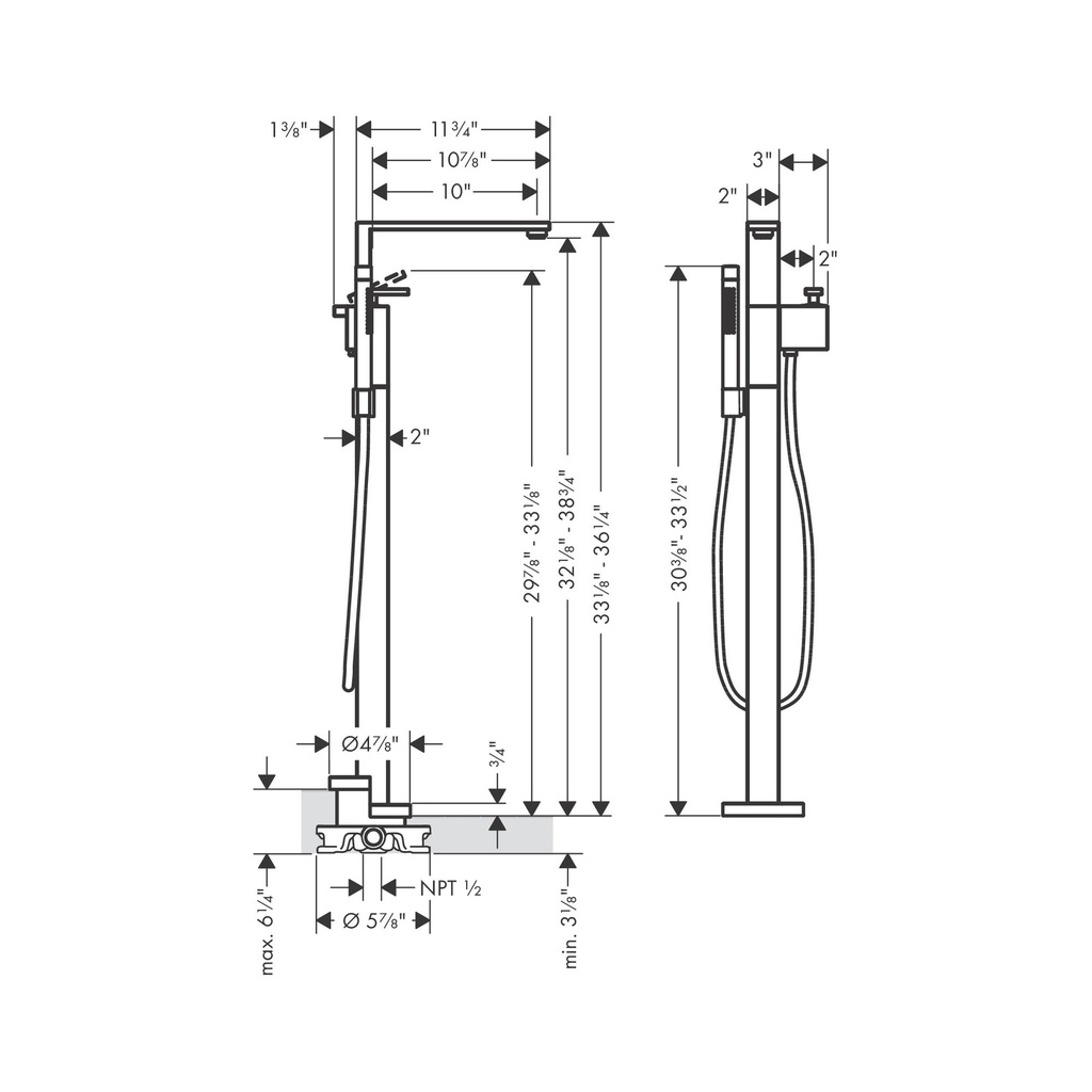 Hansgrohe 46441991 Freestanding Tub Filler Trim With 1.75 Gpm Handshower Diam