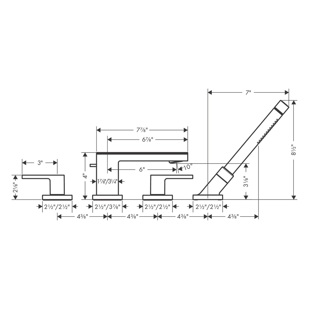 Hansgrohe 47430671 4-Hole Roman Tub Set Trim With 1.75 Gpm Handshower