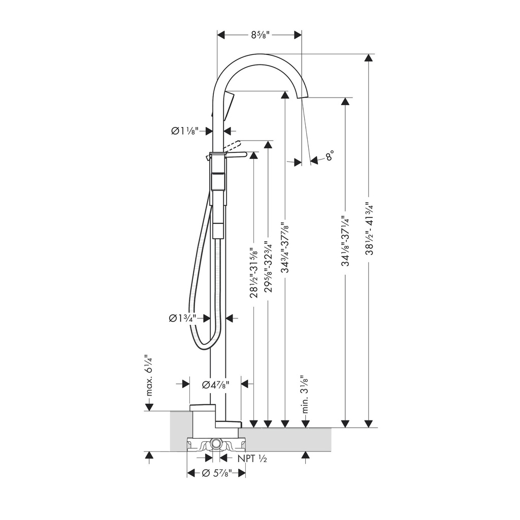 Hansgrohe 48441671 Freestanding Tub Filler Trim With 1.75 Gpm Handshower - Matte Black