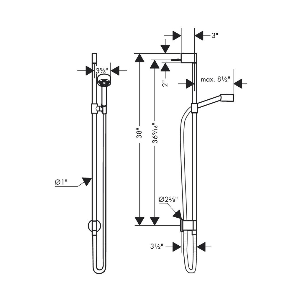 Hansgrohe 48791341 Wallbar Set 75 1-Jet With Wall Outlet 2.5 Gpm