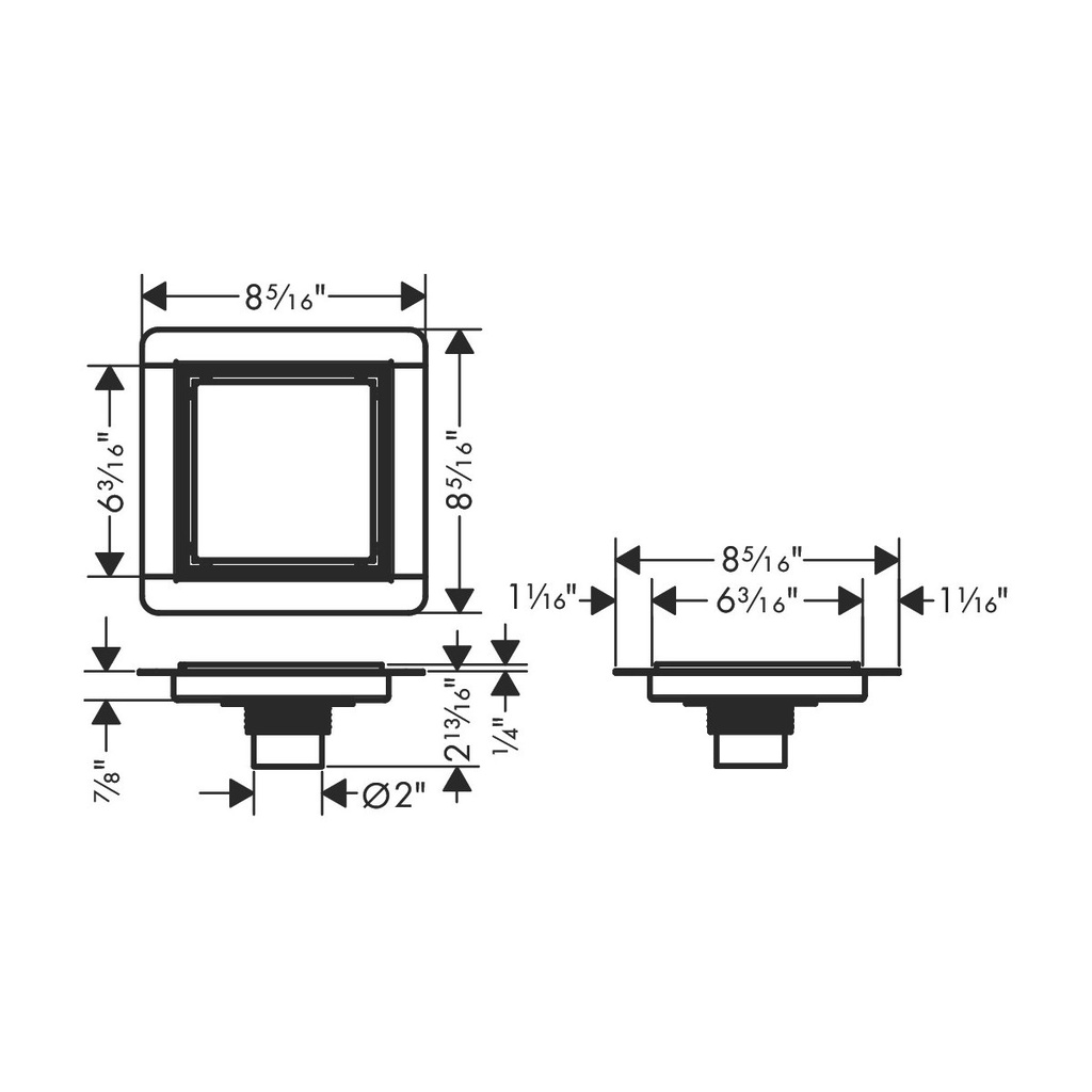 Hansgrohe 56134671 Raindrain Brilliance Point Drain Set 6"X 6" Trim Tileable Re