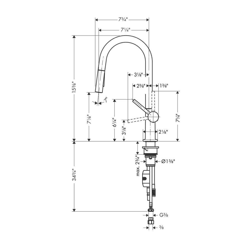 Hansgrohe 72846801 Higharc Kitchen Faucet A-Style 2-Spray Pull-Down 1.75 Gpm Steel Optic