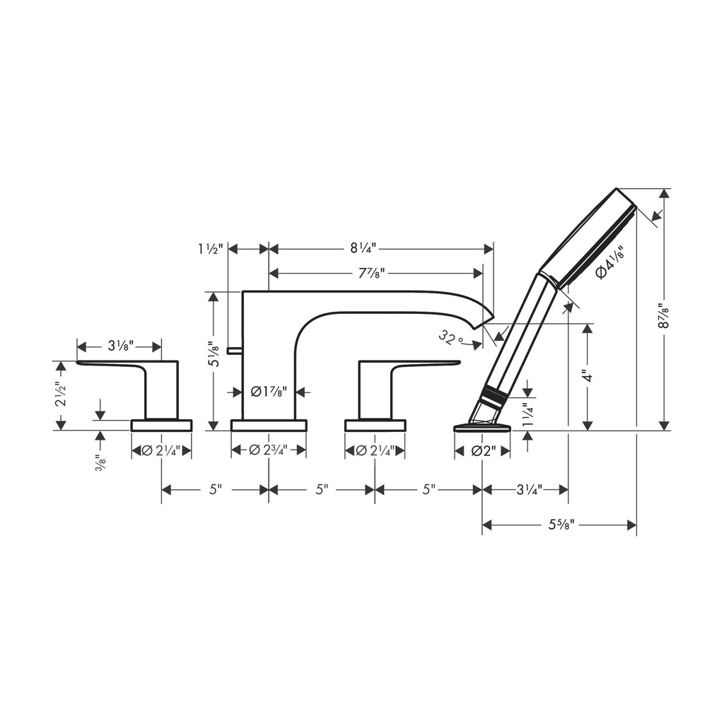 Hansgrohe 75443001 Vivenis 4-Hole Roman Tub Set Trim With 1.75 Gpm Hs