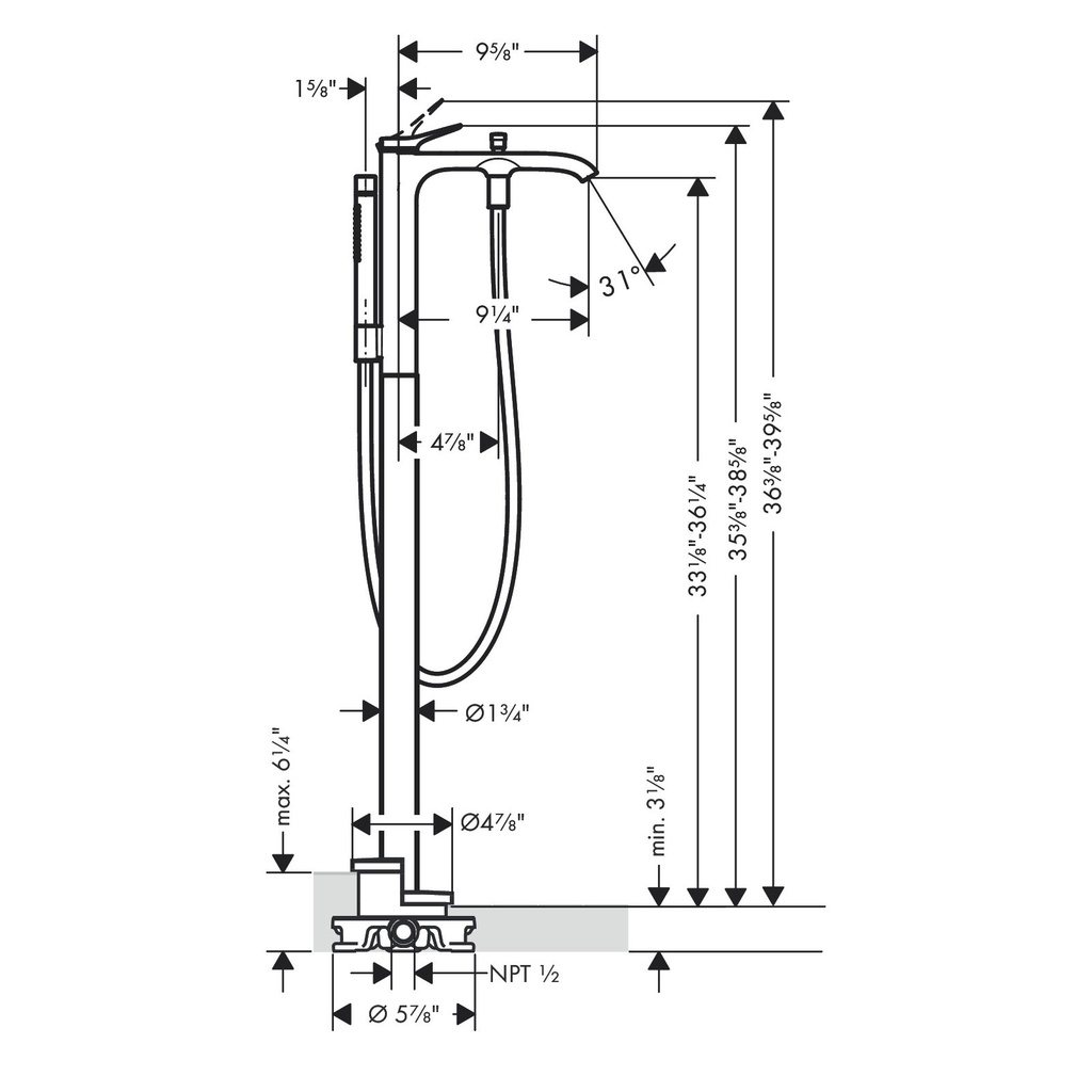 Hansgrohe 76445821 Freestanding Tub Filler Trim With 1.75 Gpm Handshower