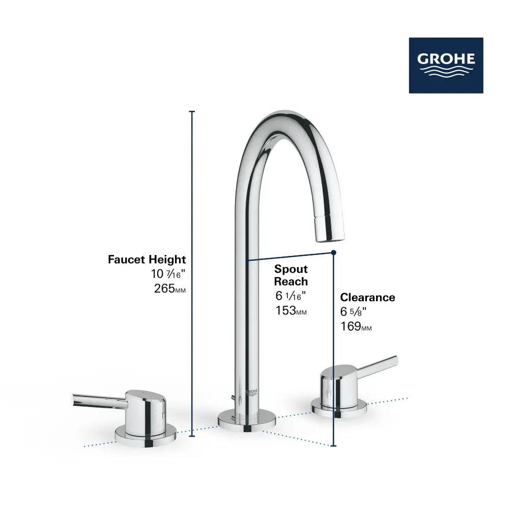 Grohe 20217243A 8" Widespread 2-Handle L-Size Bathroom Faucet 4.5 L/Min (1.2 Gpm) Matte Black