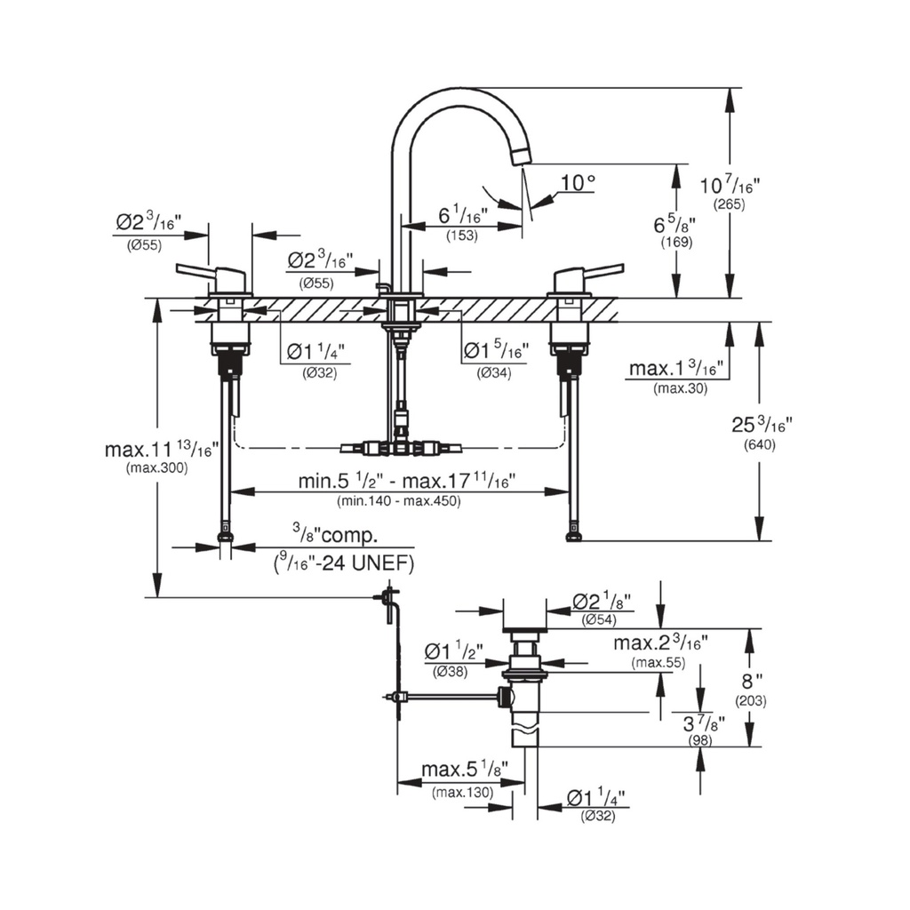 Grohe 20217243A 8" Widespread 2-Handle L-Size Bathroom Faucet 4.5 L/Min (1.2 Gpm) Matte Black