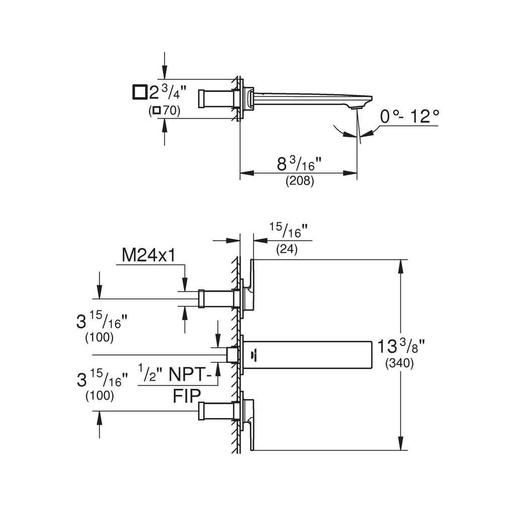 Grohe 205862431 2-Handle Wall Mount Faucet 1.2 Gpm Matte Black