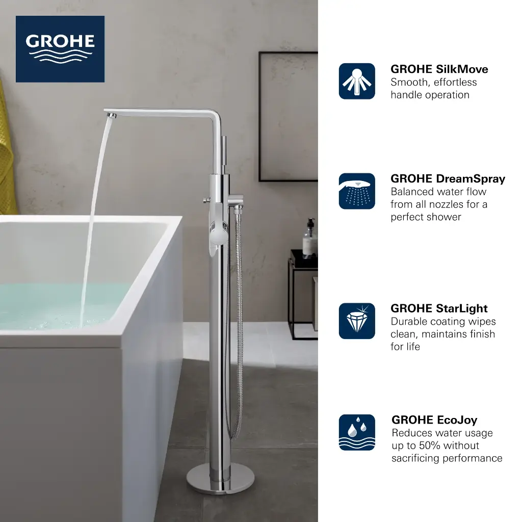 Grohe 23792GN1 Lineare Single-Handle Freestanding Tub Faucet With 6.6 L/Min (1.75 Gpm) Hand Shower Brushed Cool Sunrise