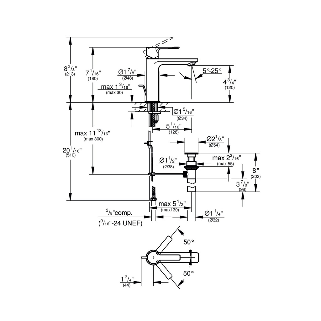 Grohe 23794A0A Single Hole Single-Handle S-Size Bathroom Faucet 1.2 Gpm Hard Graphite
