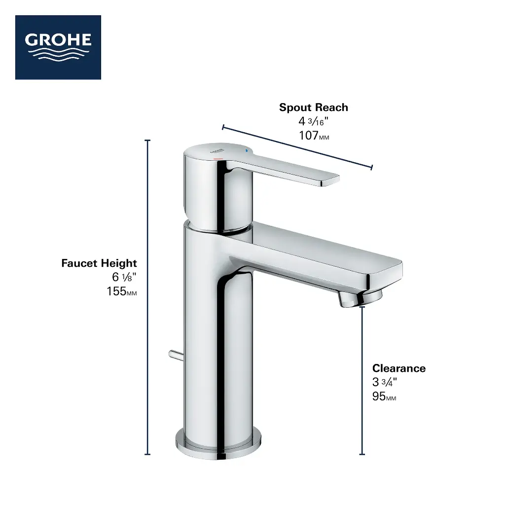 Grohe 23824A0A Single Hole Single-Handle Xs-Size Bathroom Faucet 4.5 L/Min (1.2 Gpm) Hard Graphite