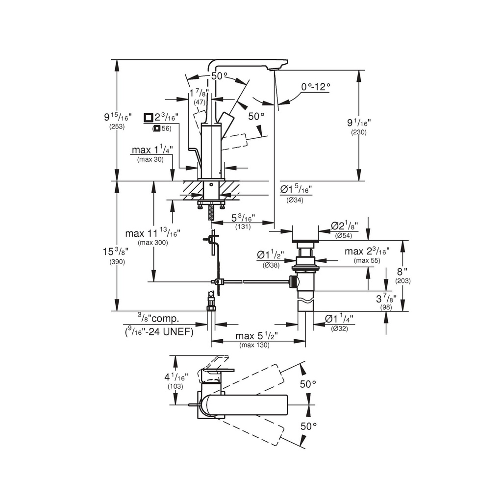 Grohe 238582431 Single-Hole Single Handle L-Size Bathroom Faucet 1.2 Gpm Matte Black