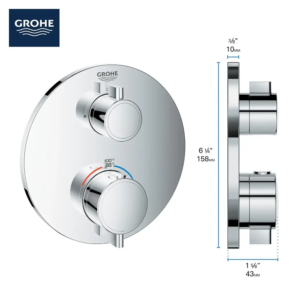 Grohe 24107A00 Single Function 2-Handle Thermostatic Valve Trim Hard Graphite