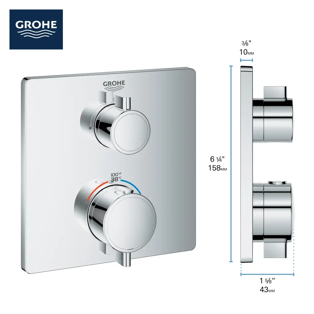 Grohe 241102430 Single Function 2-Handle Thermostatic Valve Trim Matte Black