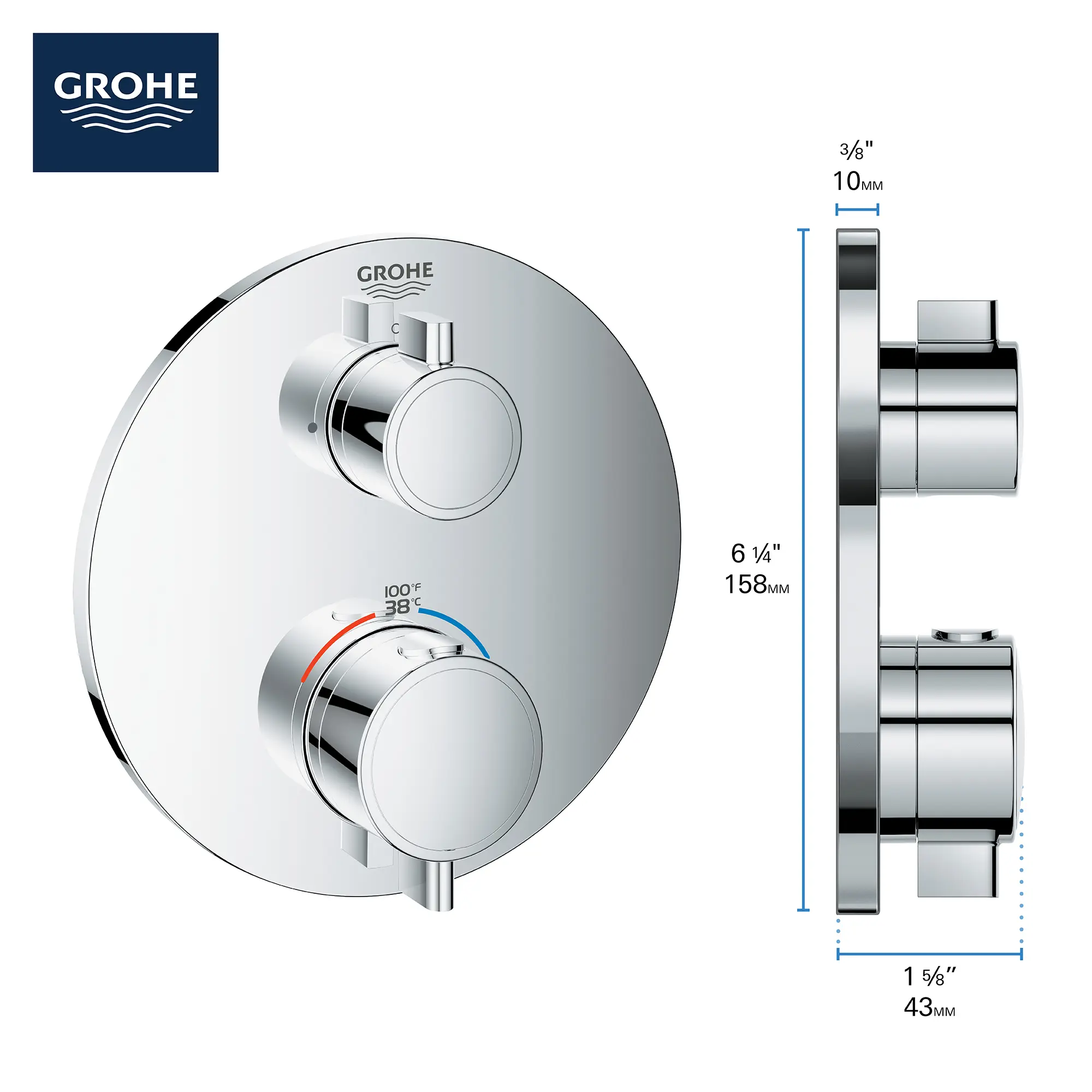 Grohe 241332430 Grohtherm Round Dual-Function 2-Handle Thermostatic Trim Matte Black