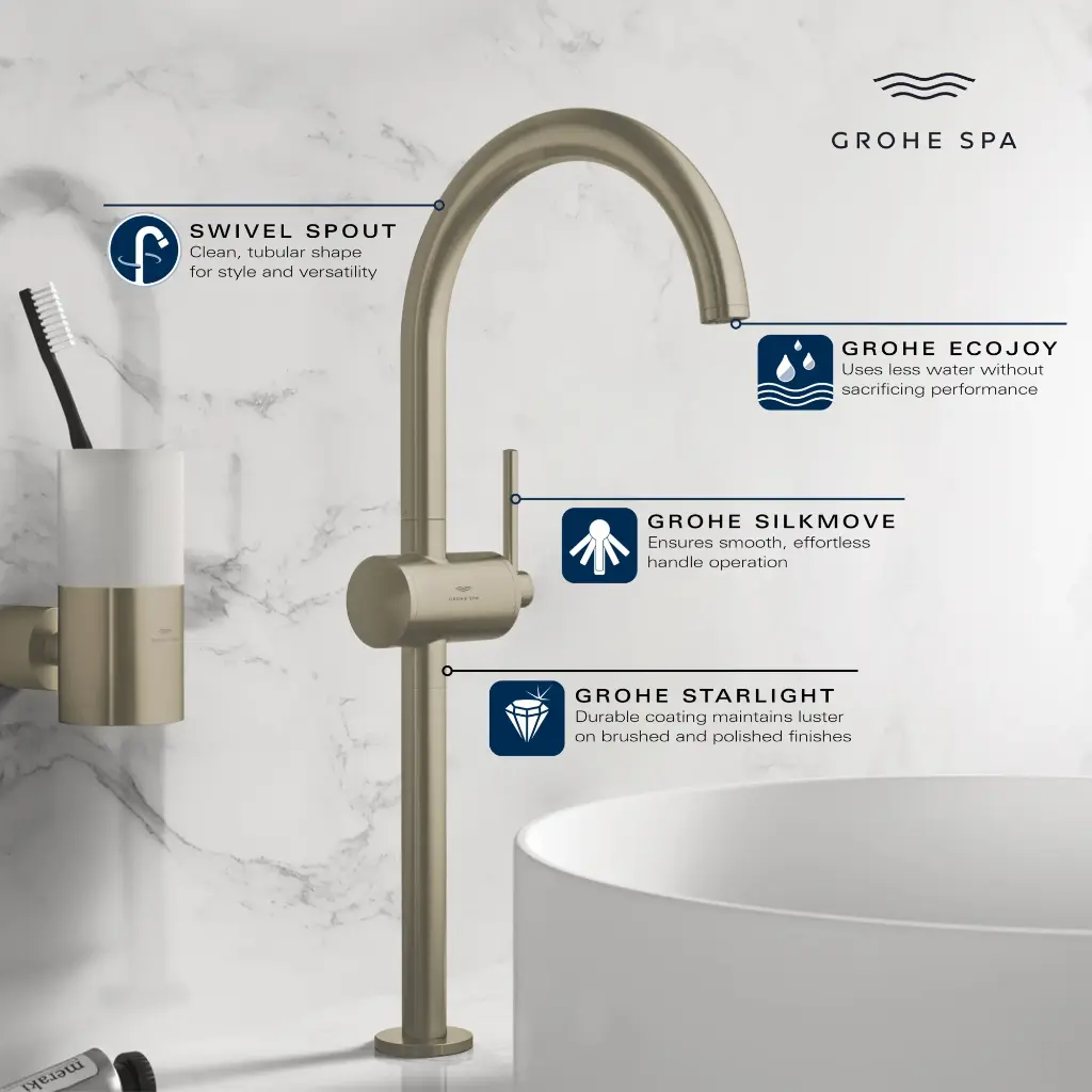 Grohe 24352En0 Single Hole Single Handle Xl-Size Bathroom Faucet 1.2 Gpm Brushed Nickel